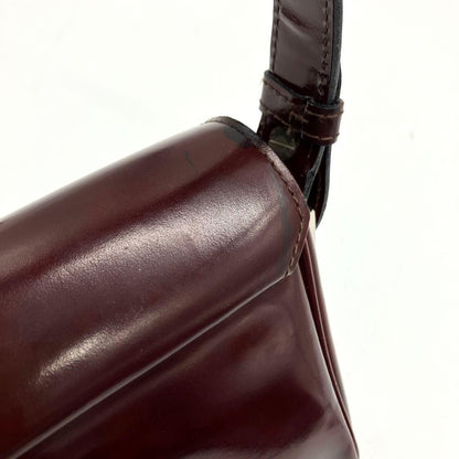 VERSACE Hand Shoulder Bag Tote Purse 2way Logo Patent Leather Bordeaux Authentic