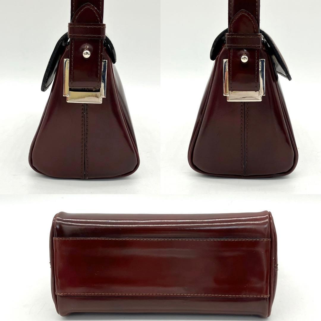 VERSACE Hand Shoulder Bag Tote Purse 2way Logo Patent Leather Bordeaux Authentic