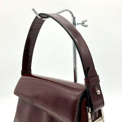 VERSACE Hand Shoulder Bag Tote Purse 2way Logo Patent Leather Bordeaux Authentic