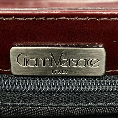 VERSACE Hand Shoulder Bag Tote Purse 2way Logo Patent Leather Bordeaux Authentic