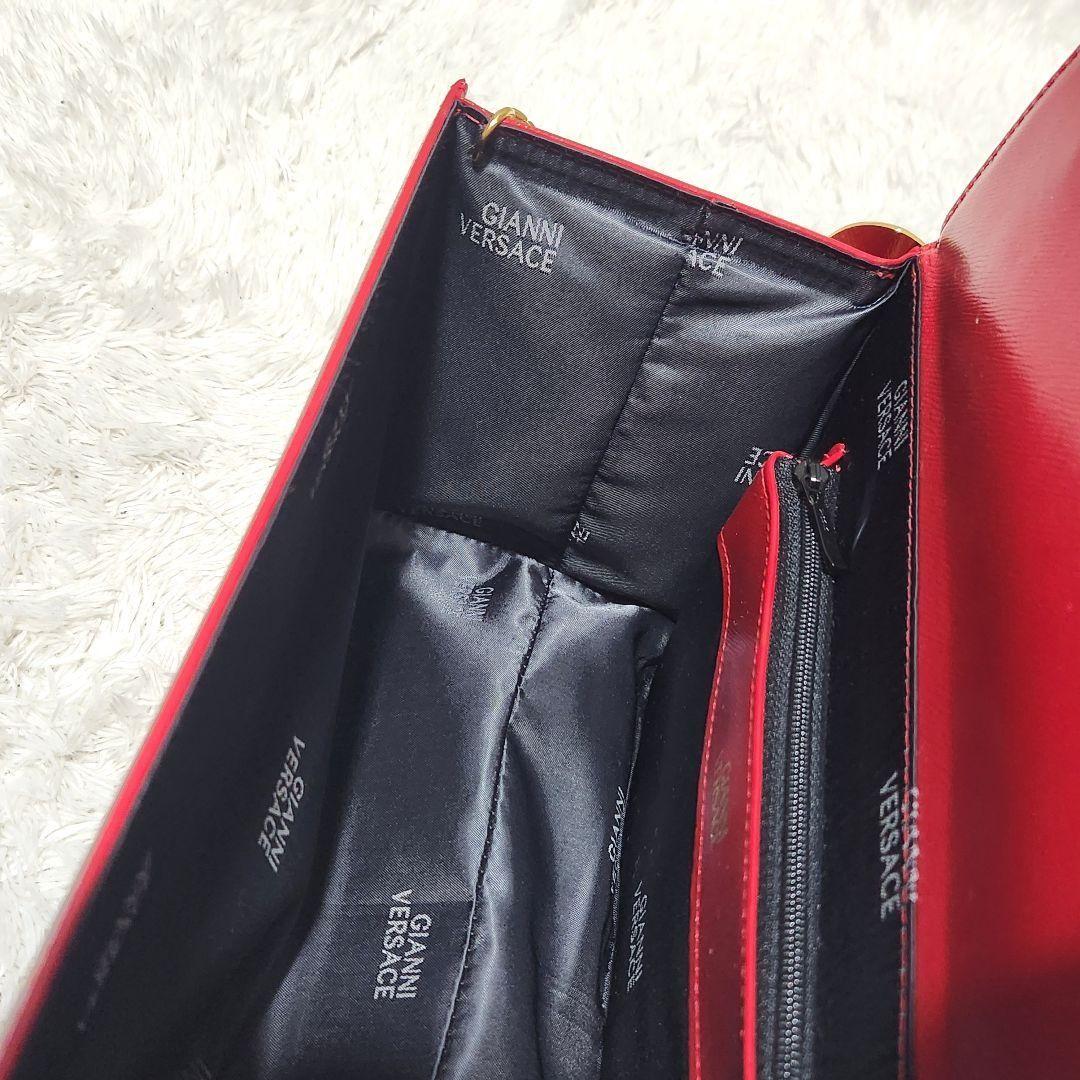 VERSACE Hand Bag Tote Purse Vanity Bag Sunburst Logo Red Authentic