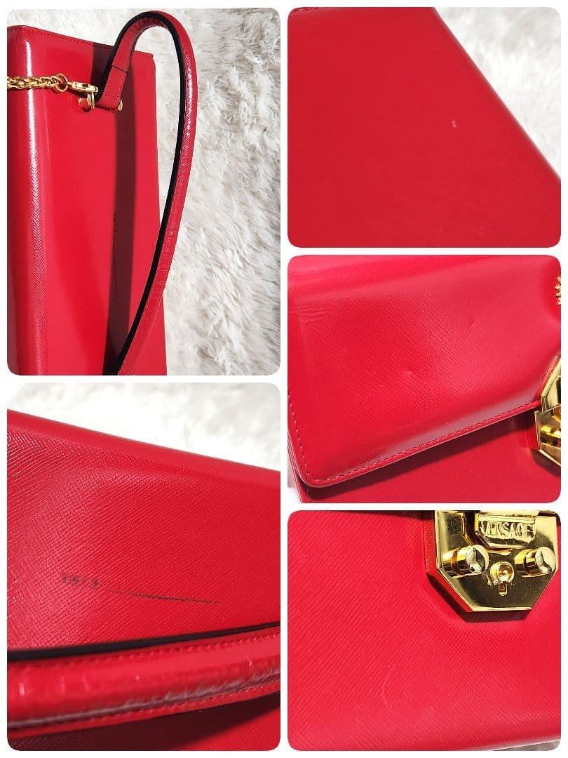 VERSACE Hand Bag Tote Purse Vanity Bag Sunburst Logo Red Authentic