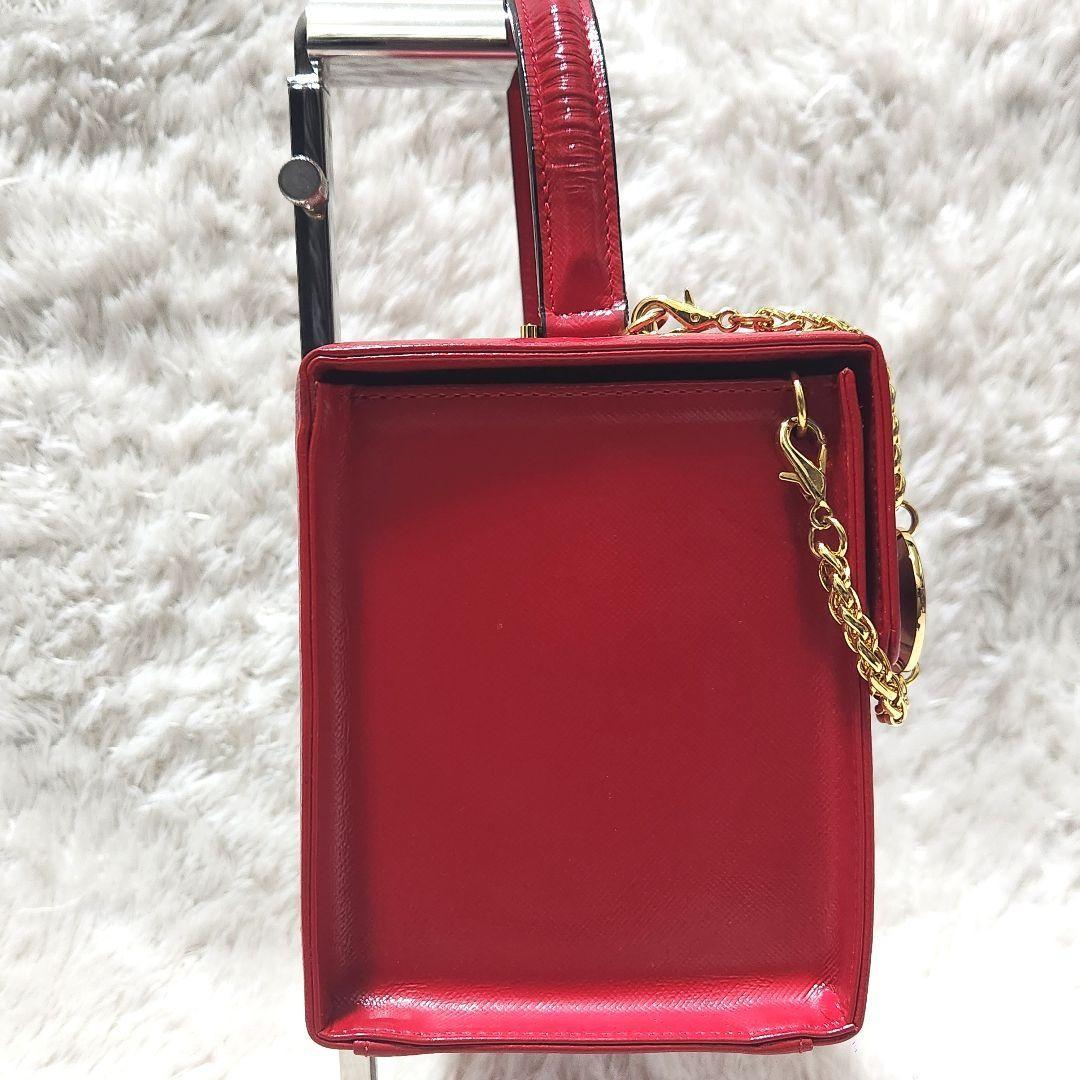 VERSACE Hand Bag Tote Purse Vanity Bag Sunburst Logo Red Authentic