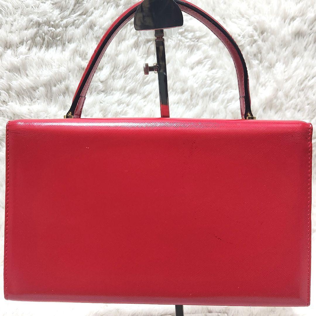 VERSACE Hand Bag Tote Purse Vanity Bag Sunburst Logo Red Authentic