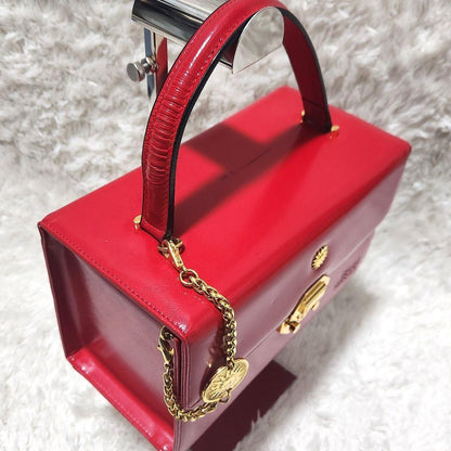 VERSACE Hand Bag Tote Purse Vanity Bag Sunburst Logo Red Authentic