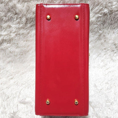 VERSACE Hand Bag Tote Purse Vanity Bag Sunburst Logo Red Authentic