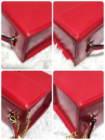 VERSACE Hand Bag Tote Purse Vanity Bag Sunburst Logo Red Authentic