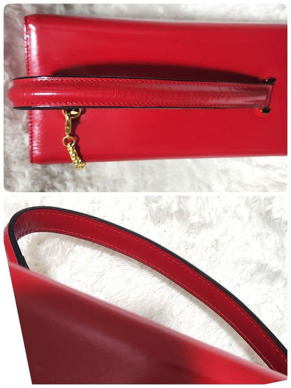 VERSACE Hand Bag Tote Purse Vanity Bag Sunburst Logo Red Authentic