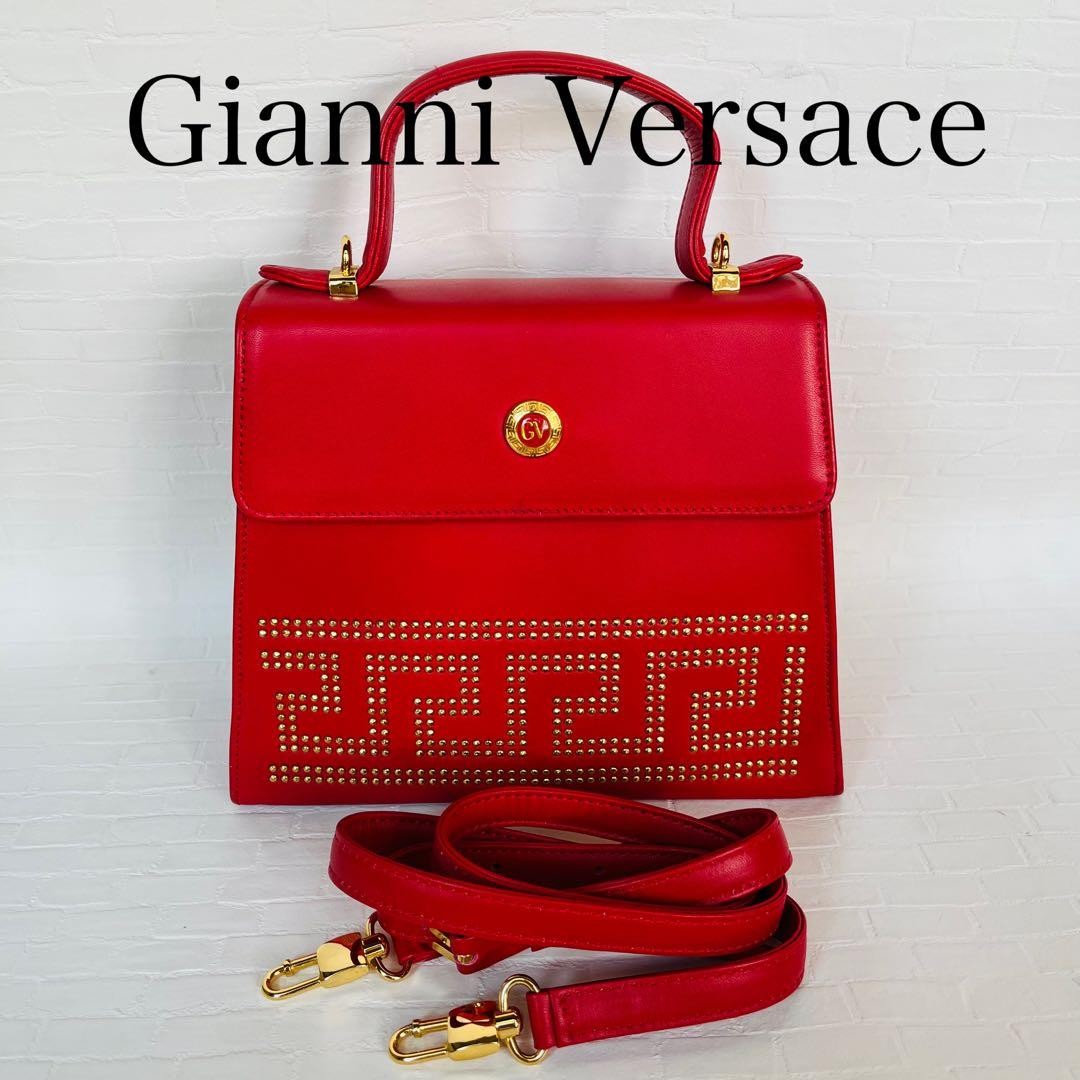 VERSACE Hand Shoulder Bag Tote Purse 2way Red Authentic