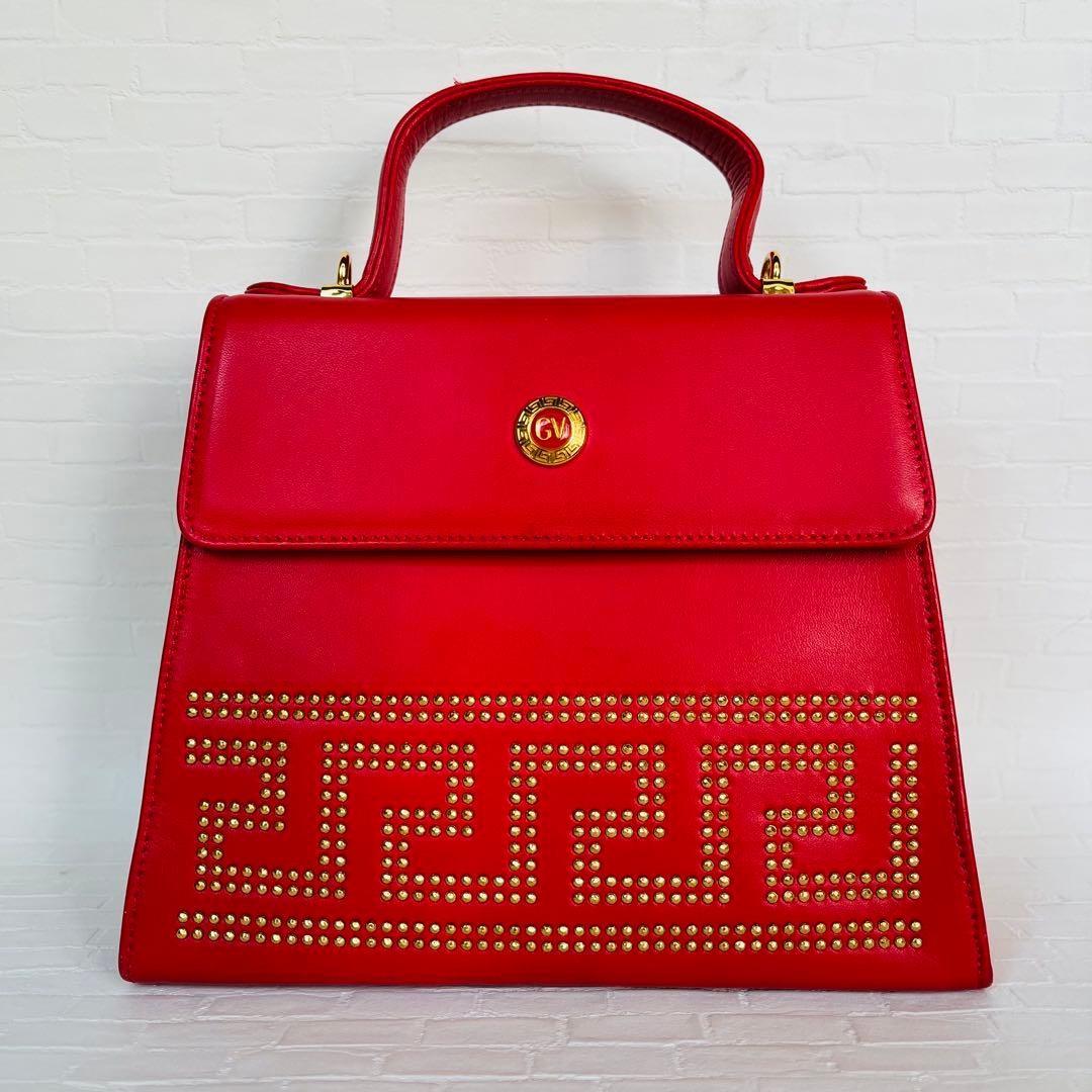 VERSACE Hand Shoulder Bag Tote Purse 2way Red Authentic