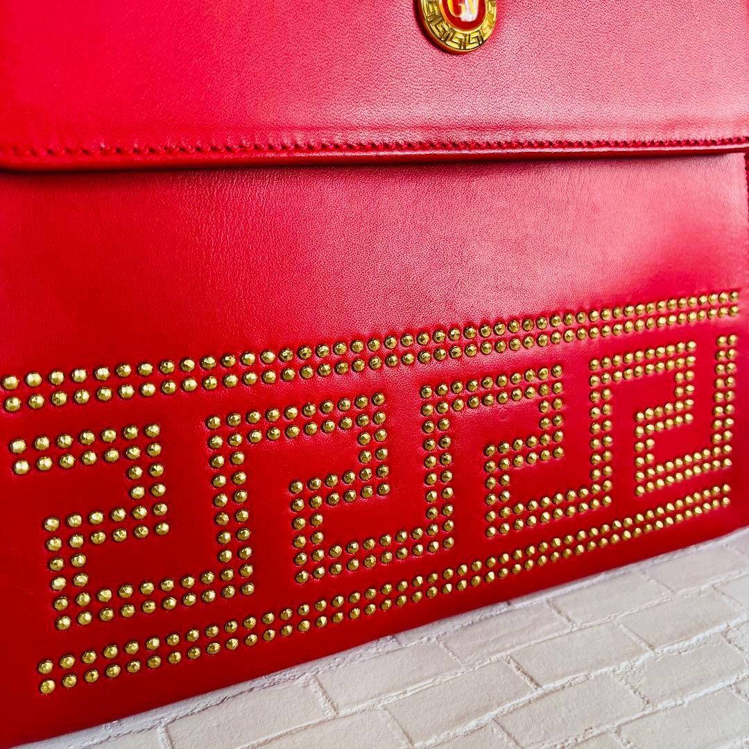 VERSACE Hand Shoulder Bag Tote Purse 2way Red Authentic