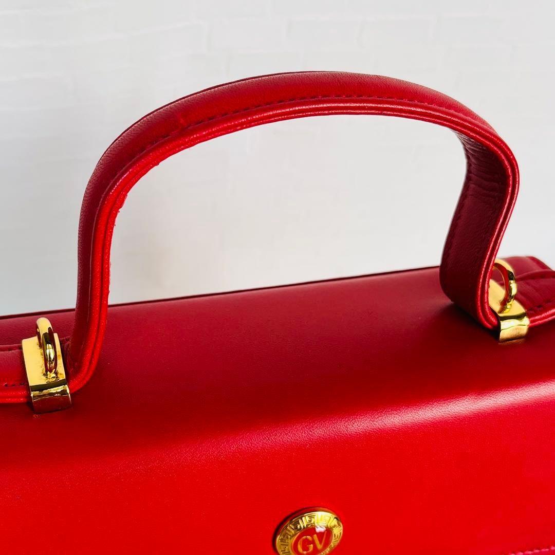 VERSACE Hand Shoulder Bag Tote Purse 2way Red Authentic