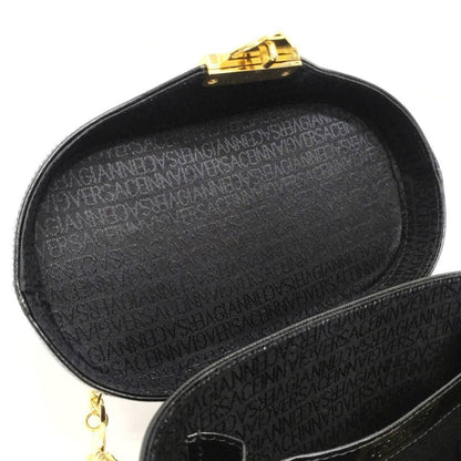 VERSACE Vanity Bag Hand Tote Purse Sunburst Black Authentic