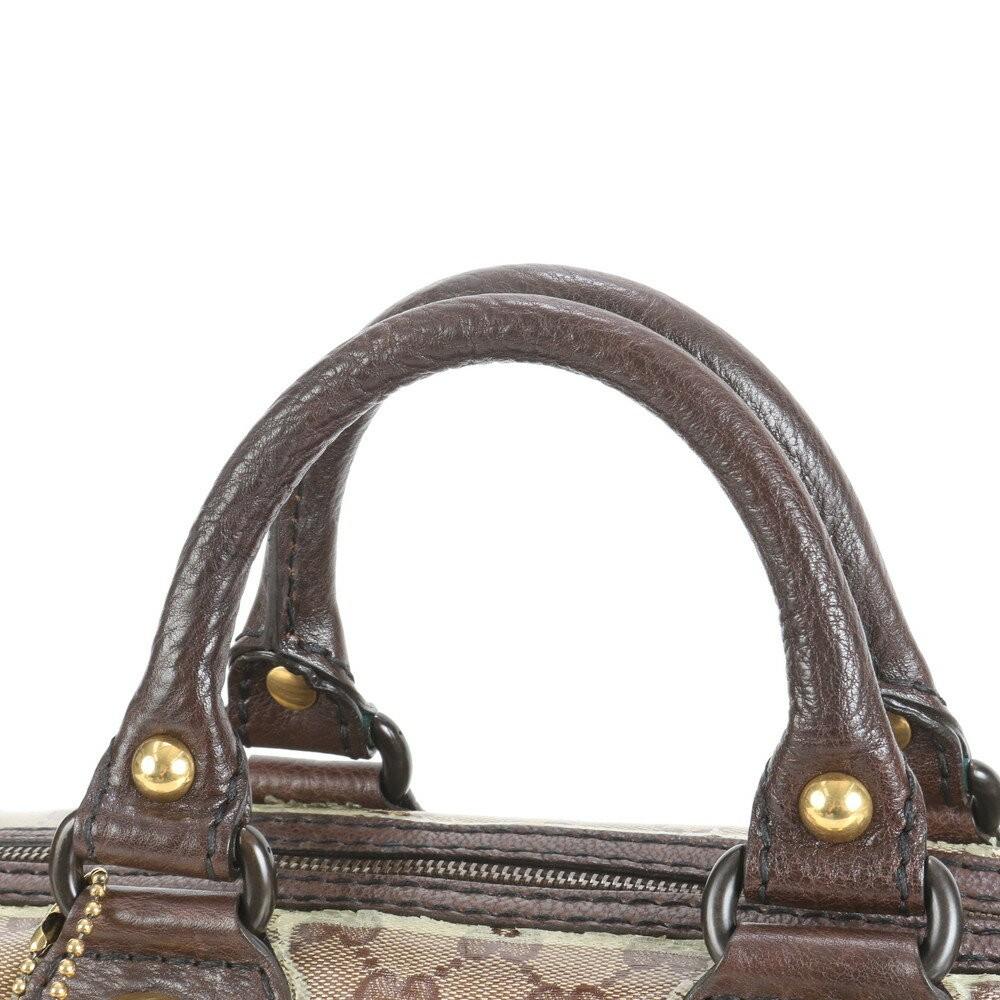 GUCCI Hand Bag Tote Purse Mini Boston GG Crystal Leather Coated Canvas Brown