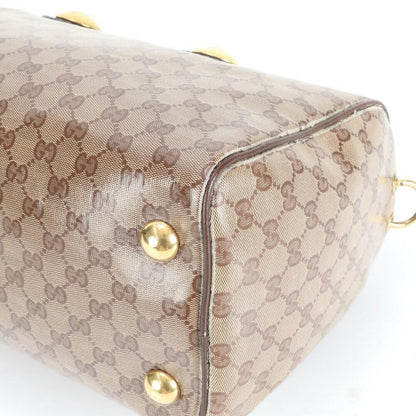 GUCCI Hand Bag Tote Purse Mini Boston GG Crystal Leather Coated Canvas Brown