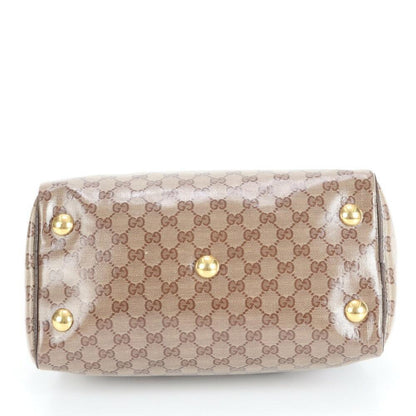 GUCCI Hand Bag Tote Purse Mini Boston GG Crystal Leather Coated Canvas Brown