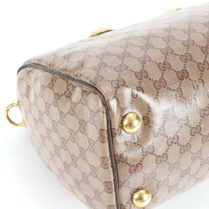 GUCCI Hand Bag Tote Purse Mini Boston GG Crystal Leather Coated Canvas Brown