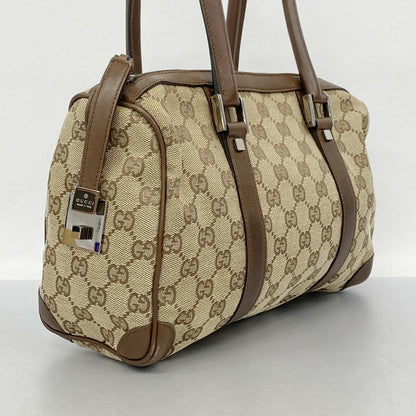 GUCCI Hand Bag Tote Purse GG Canvas Beige Brown Authentic
