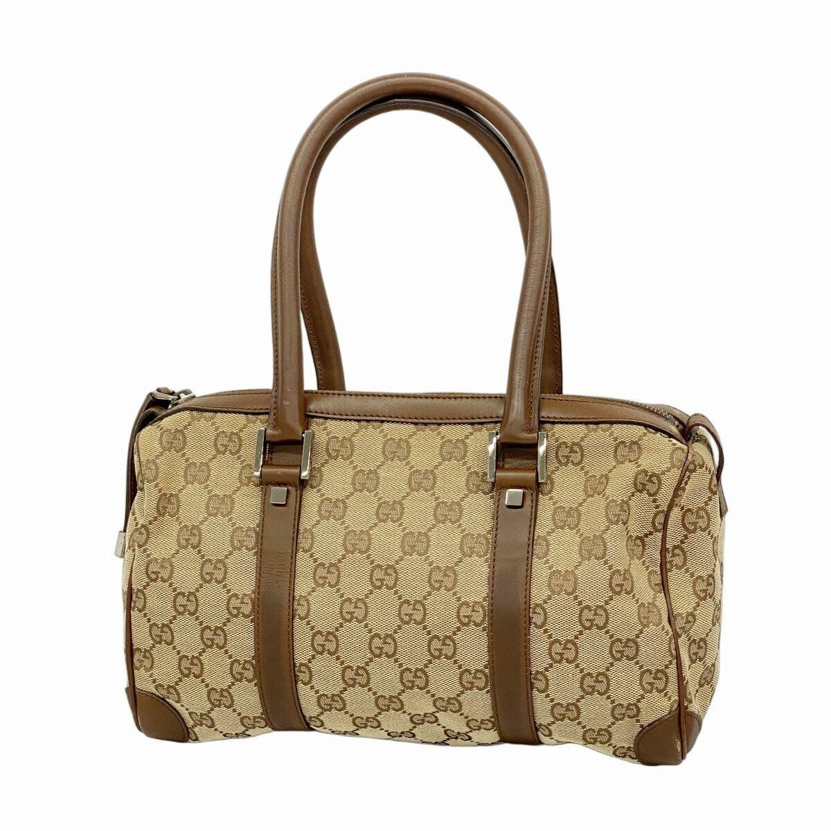 GUCCI Hand Bag Tote Purse GG Canvas Beige Brown Authentic