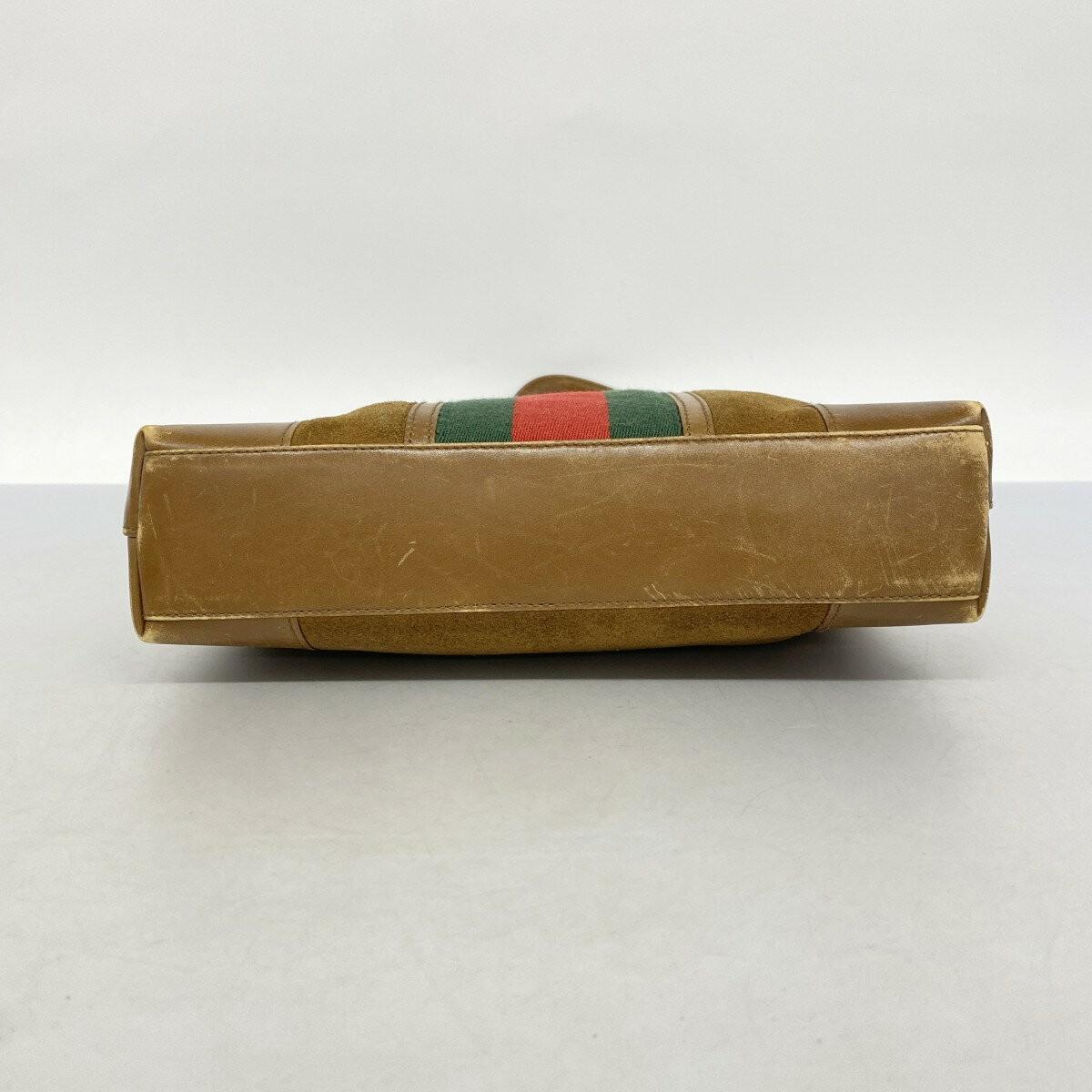 GUCCI Shoulder Bag Purse Sherry Line Suede Brown Authentic