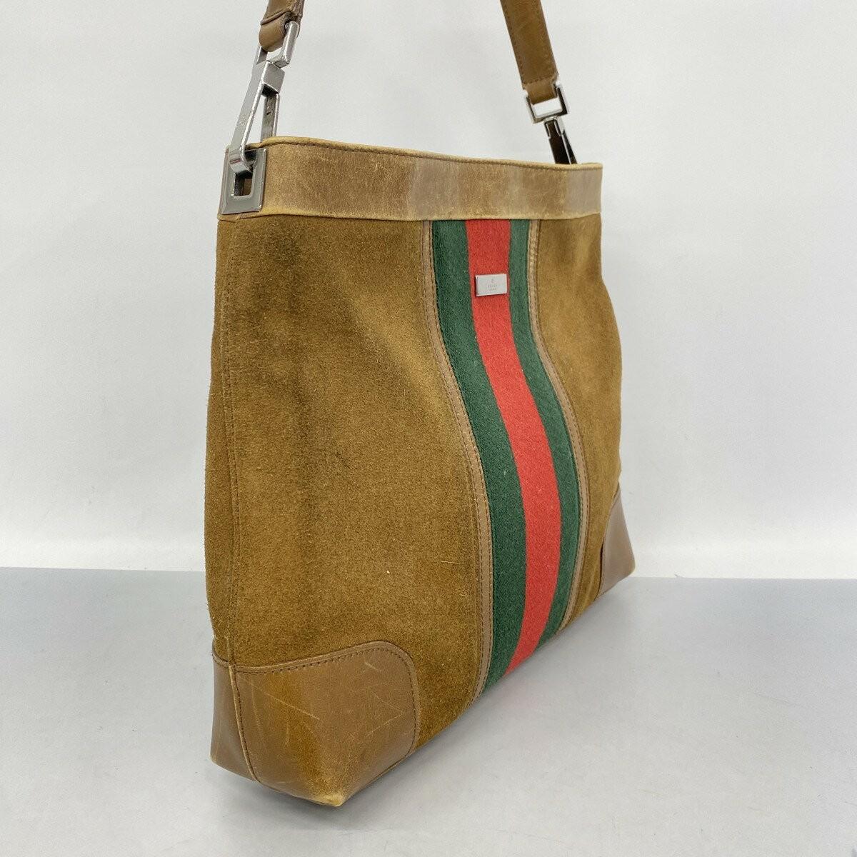 GUCCI Shoulder Bag Purse Sherry Line Suede Brown Authentic