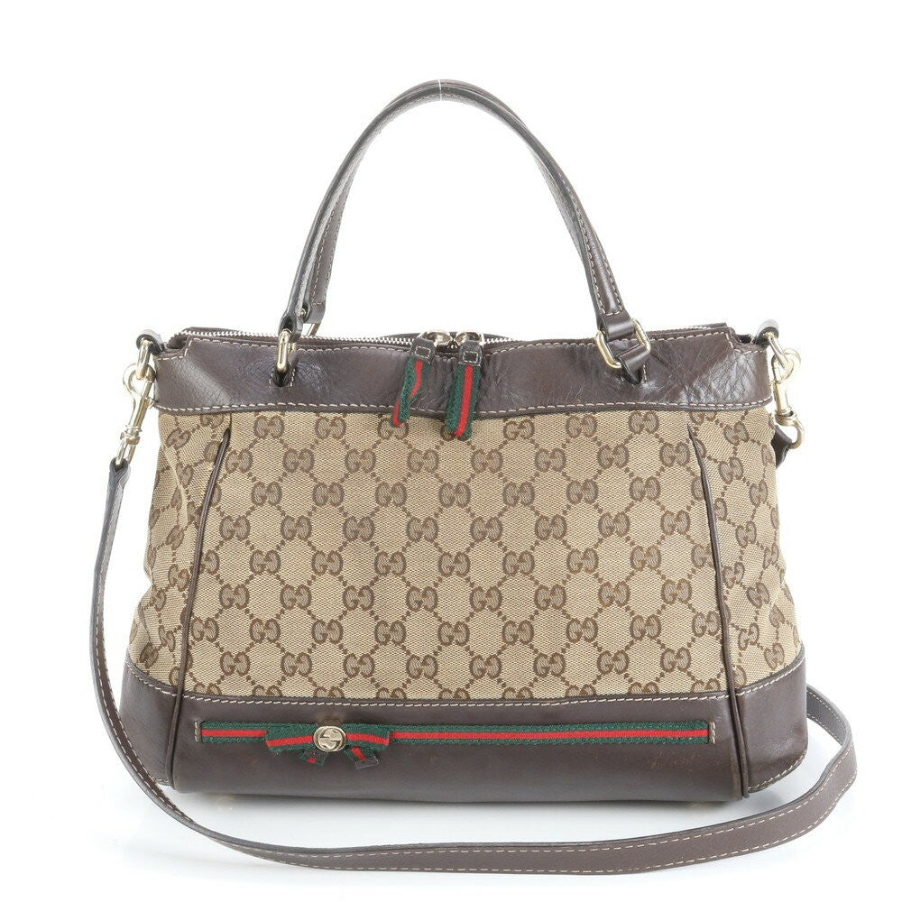 GUCCI Hand Shoulder Bag Tote Purse 2way GG Canvas Leather Beige Brown Authentic