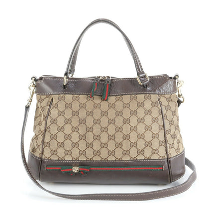 GUCCI Hand Shoulder Bag Tote Purse 2way GG Canvas Leather Beige Brown Authentic