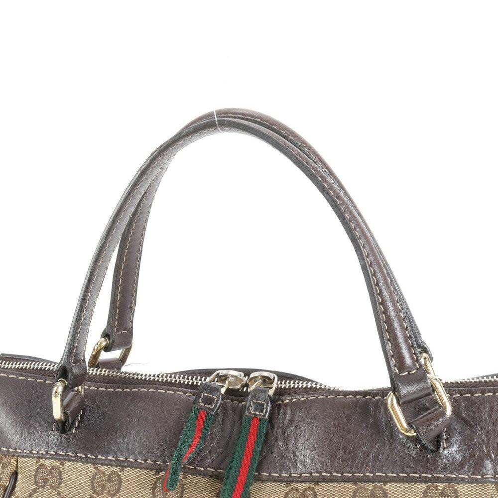 GUCCI Hand Shoulder Bag Tote Purse 2way GG Canvas Leather Beige Brown Authentic