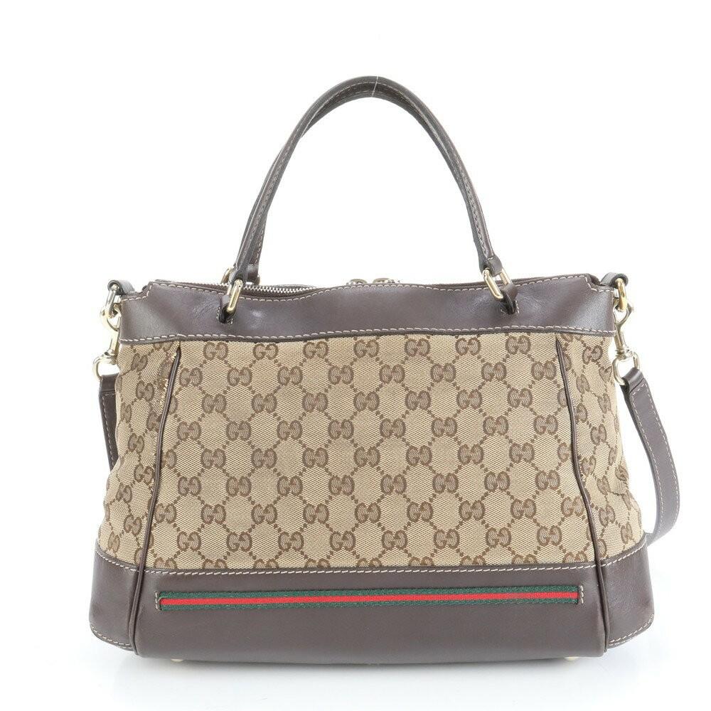 GUCCI Hand Shoulder Bag Tote Purse 2way GG Canvas Leather Beige Brown Authentic