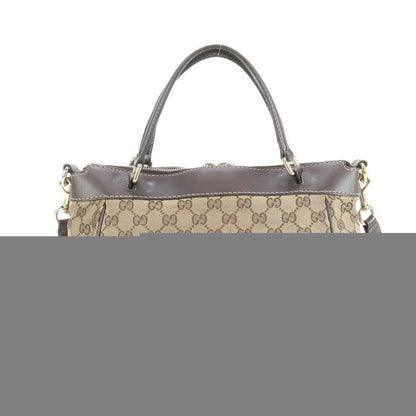 GUCCI Hand Shoulder Bag Tote Purse 2way GG Canvas Leather Beige Brown Authentic