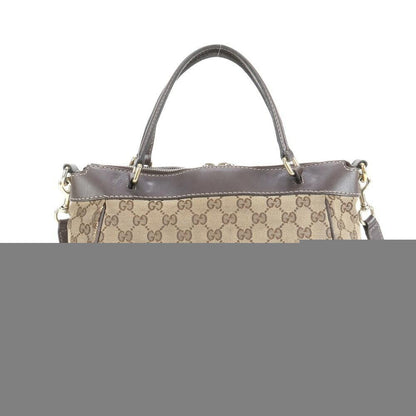 GUCCI Hand Shoulder Bag Tote Purse 2way GG Canvas Leather Beige Brown Authentic