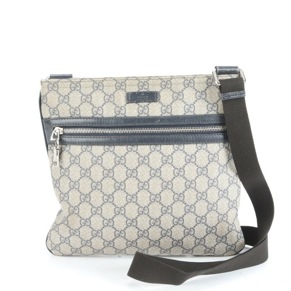 GUCCI Shoulder Bag Purse GG Supreme Leather Coated Canvas Navy Authentic