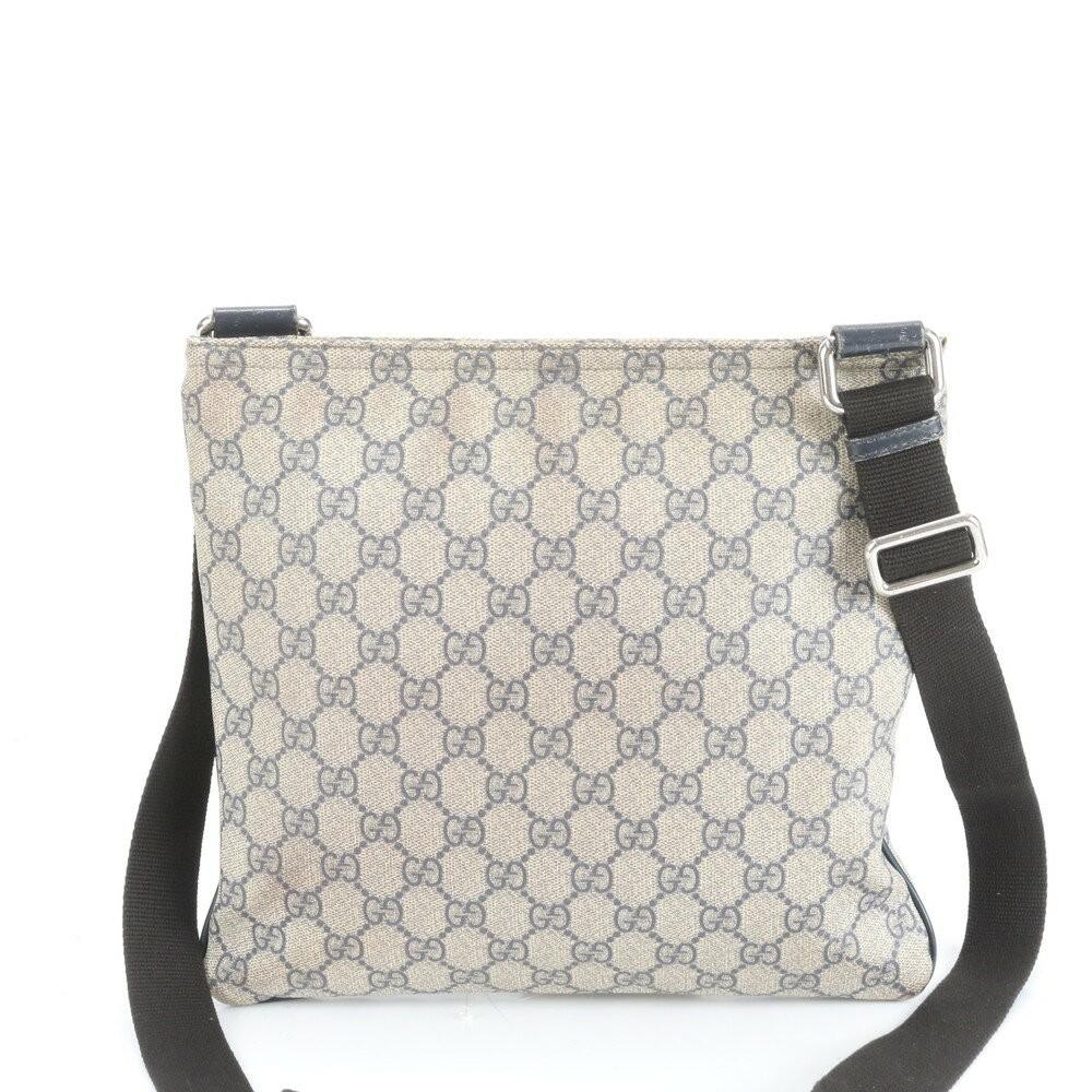 GUCCI Shoulder Bag Purse GG Supreme Leather Coated Canvas Navy Authentic