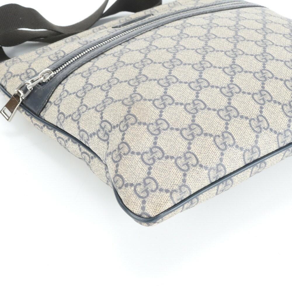 GUCCI Shoulder Bag Purse GG Supreme Leather Coated Canvas Navy Authentic