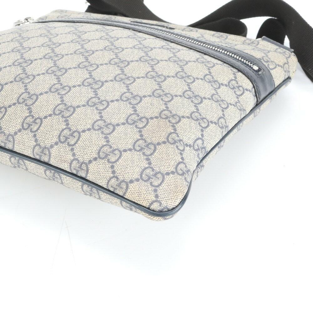 GUCCI Shoulder Bag Purse GG Supreme Leather Coated Canvas Navy Authentic