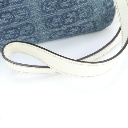 GUCCI Shoulder Bag Purse Interlocking G Leather Canvas Blue White Authentic