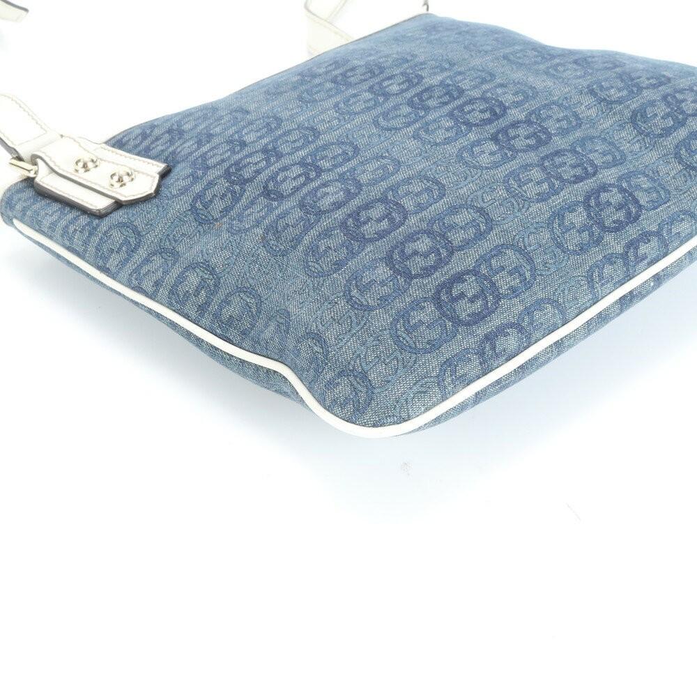 GUCCI Shoulder Bag Purse Interlocking G Leather Canvas Blue White Authentic