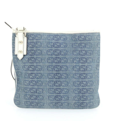 GUCCI Shoulder Bag Purse Interlocking G Leather Canvas Blue White Authentic