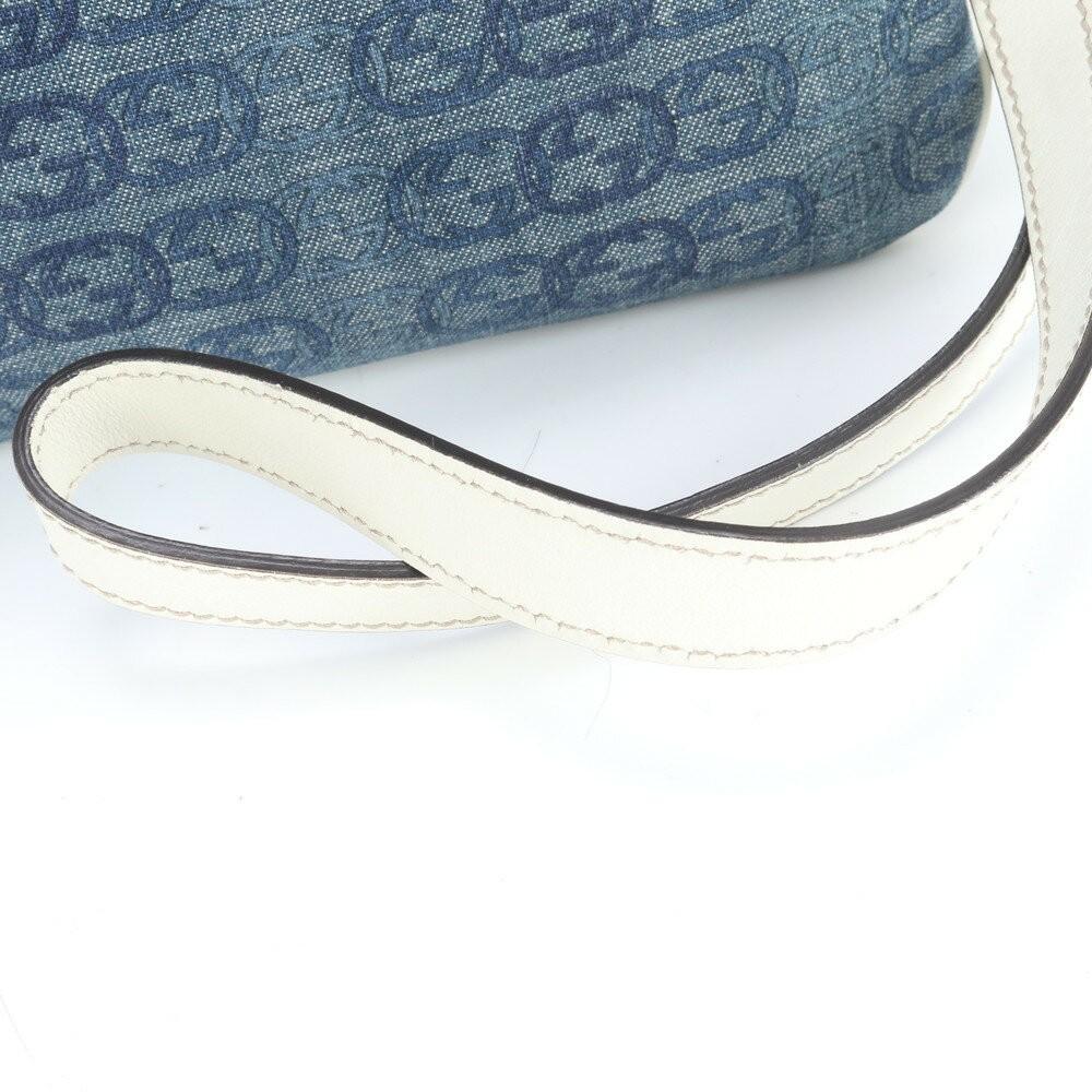 GUCCI Shoulder Bag Purse Interlocking G Leather Canvas Blue White Authentic