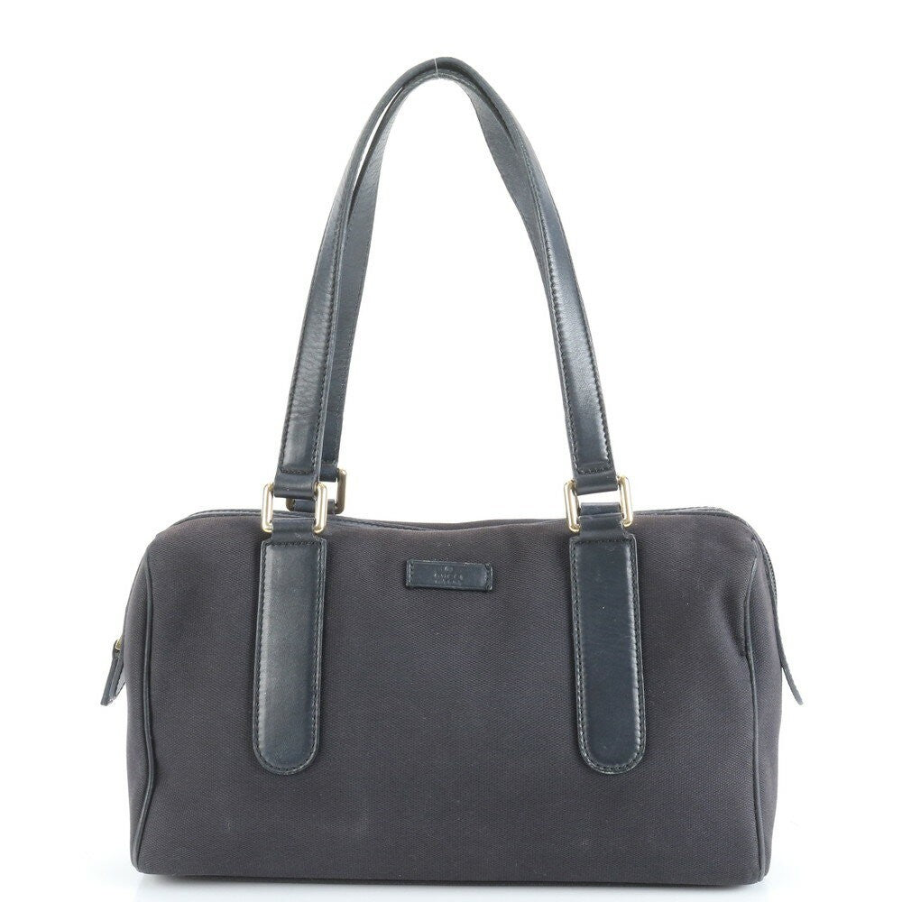 GUCCI Hand Bag Tote Purse Mini Boston Canvas Leather Navy Authentic