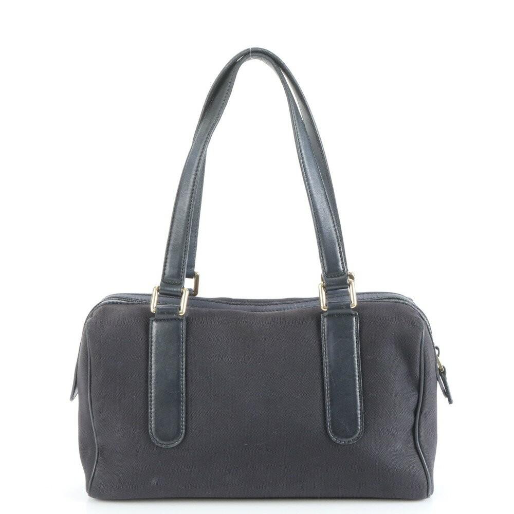 GUCCI Hand Bag Tote Purse Mini Boston Canvas Leather Navy Authentic