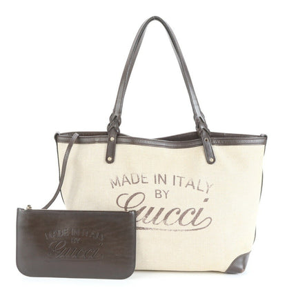 GUCCI Hand Bag Tote Purse Canvas Leather Beige Authentic