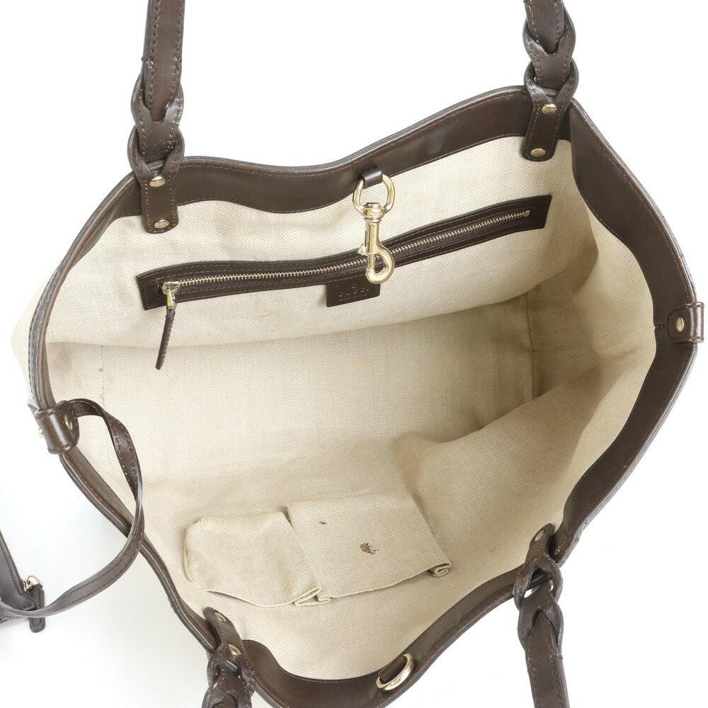 GUCCI Hand Bag Tote Purse Canvas Leather Beige Authentic