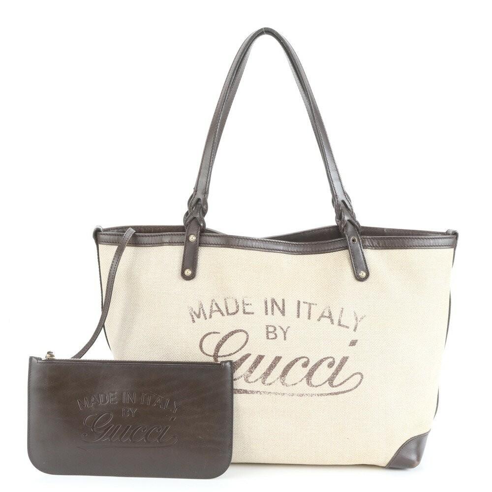 GUCCI Hand Bag Tote Purse Canvas Leather Beige Authentic