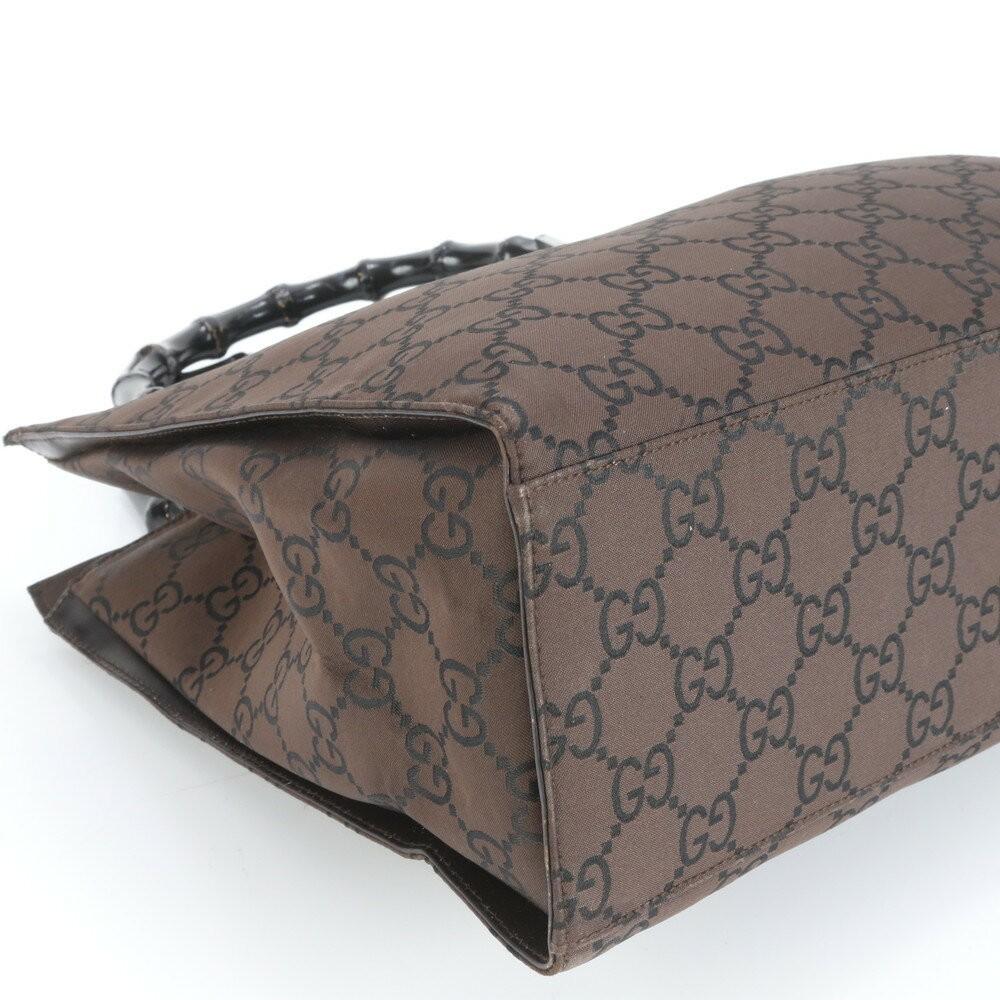 GUCCI Hand Bag Tote Purse Bamboo GG Brown Authentic