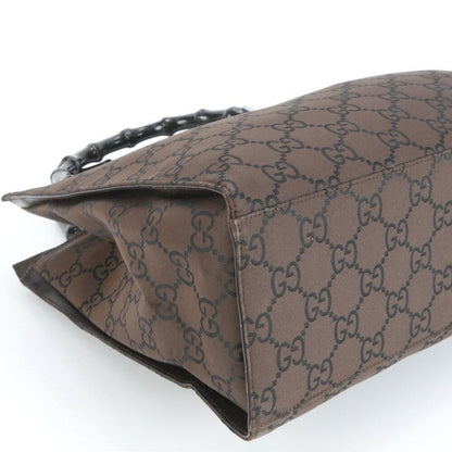 GUCCI Hand Bag Tote Purse Bamboo GG Brown Authentic