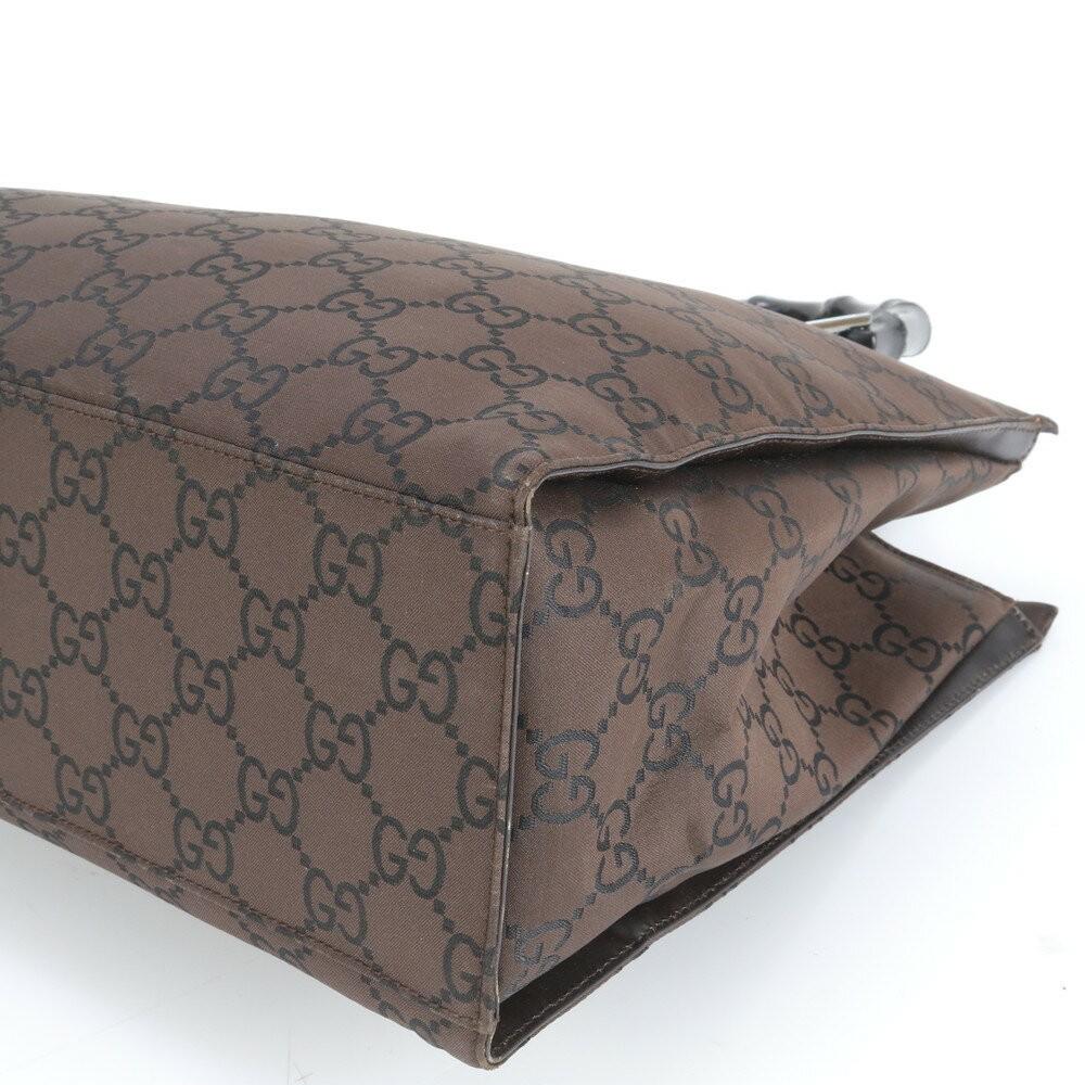 GUCCI Hand Bag Tote Purse Bamboo GG Brown Authentic