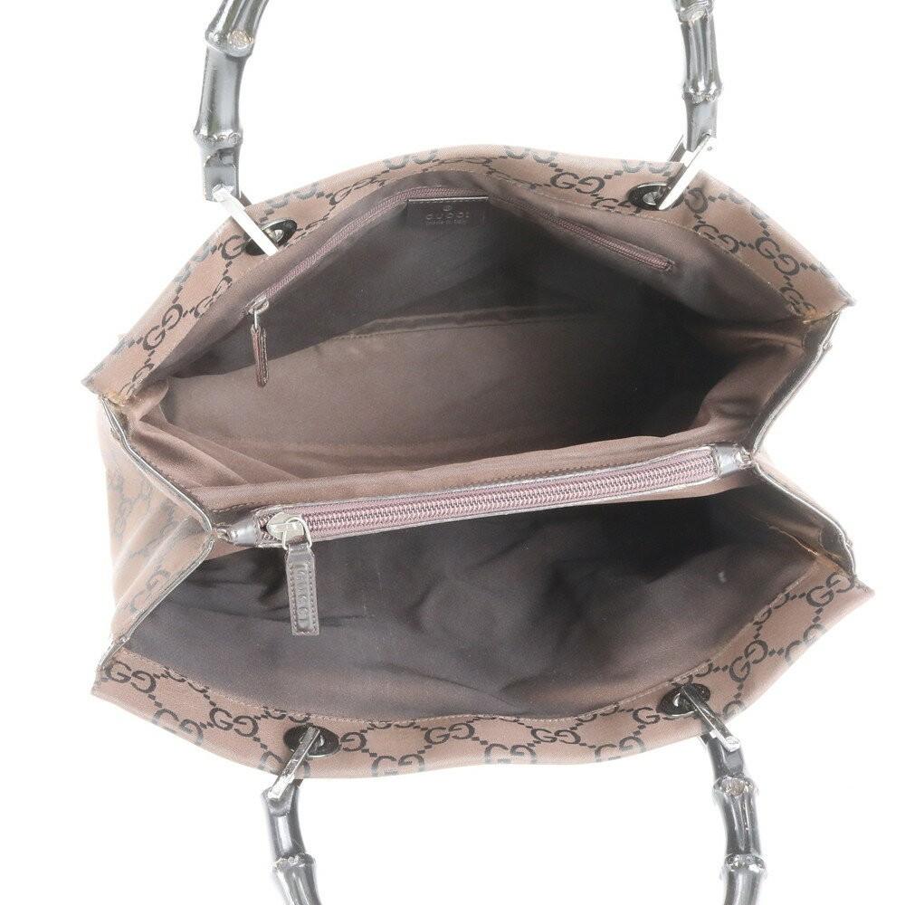 GUCCI Hand Bag Tote Purse Bamboo GG Brown Authentic