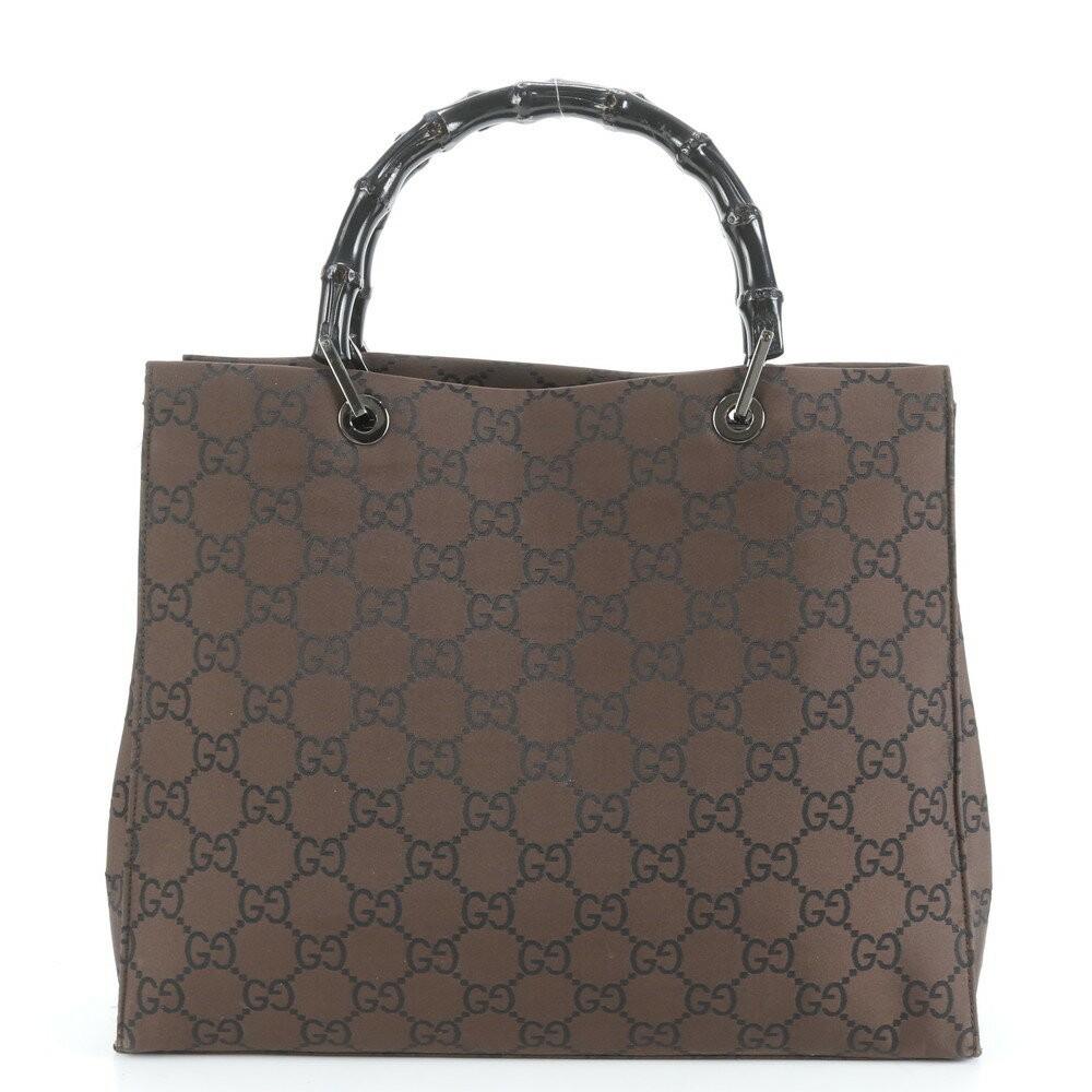 GUCCI Hand Bag Tote Purse Bamboo GG Brown Authentic