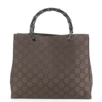 GUCCI Hand Bag Tote Purse Bamboo GG Brown Authentic